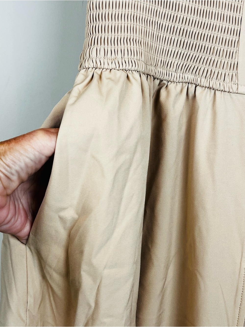 NWT Grace Karin Zipper Front Smocked Waist Cap Sleeve Midi Dress Tan Small - Picture 15 of 15